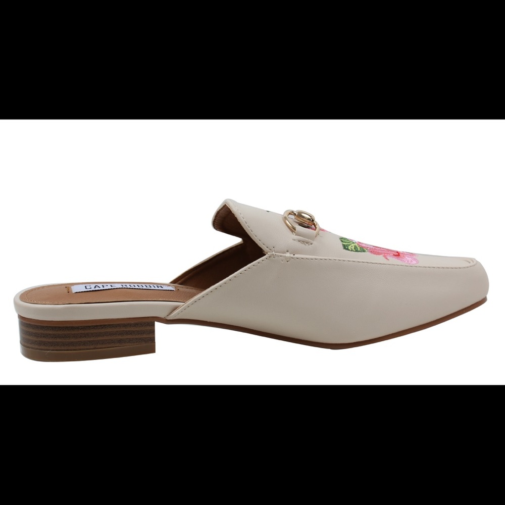 Nude Floral Embroidered Slip on Mules - Picture 4 of 6